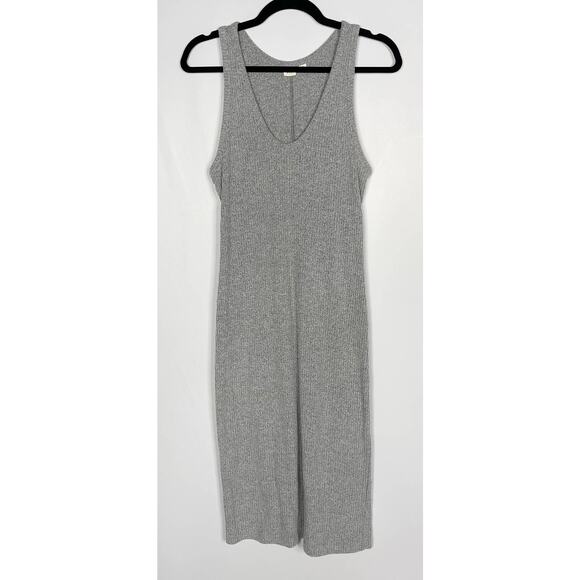 Gap Small S Gray Heather Marled Ribbed Tank Midi Dress Scoop Neck Racerback - Picture 1 of 9